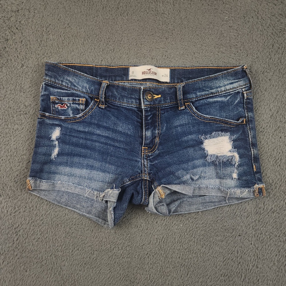 Hollister Y2K Ultra Low Rise Denim Shorts Womens 0 W24 Mini‎ Micro Booty Stretch